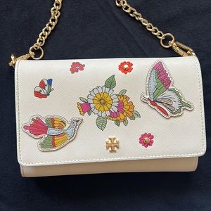 Tory Burch    Cross body  clutch  Wallet  purse ivory/gold   7.5”w x 5”h x 1.5”d